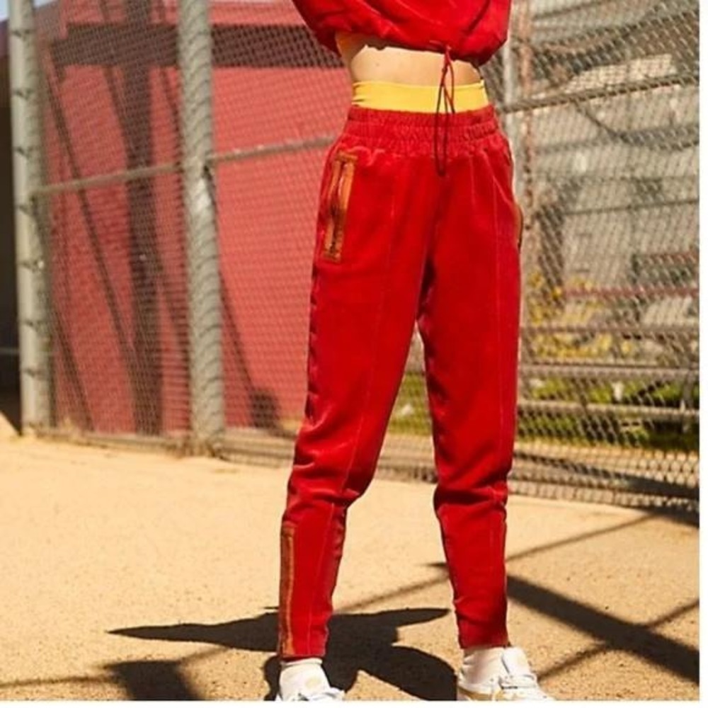 Free People Movement Red Corduroy Velour Joggers Zipper Ankle Pants Small